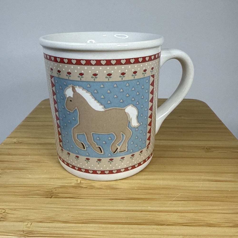 Vintage Country Quilt Horse Coffee Mug Cottagecore Sheep Grandmacore‎ 80's 90s